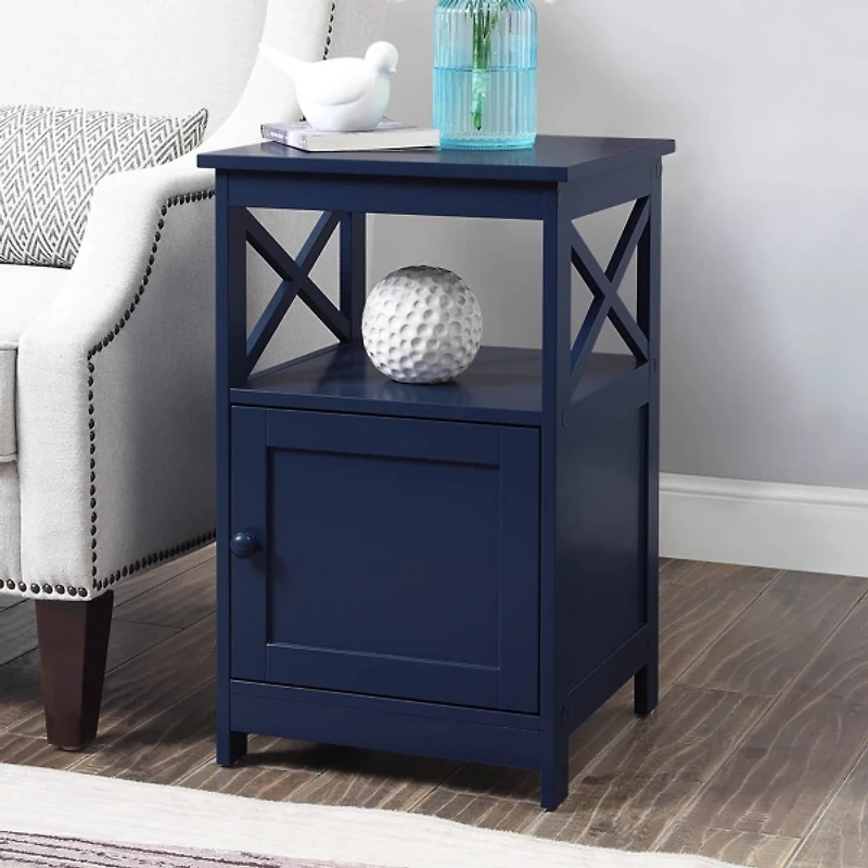 Blue Wood X Sides Storage Accent Table
