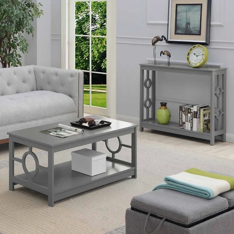 Light Gray Circle Cut-Out Sides Coffee Table