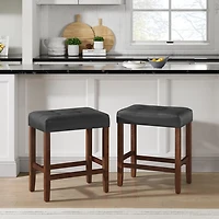 Black Faux Leather Madison Walnut Counter Stool