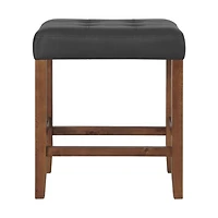 Black Faux Leather Madison Walnut Counter Stool