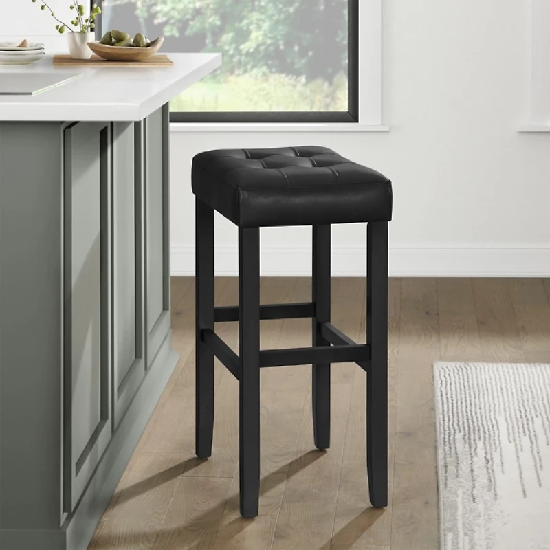 Black Faux Leather Tufted Madison Bar Stool