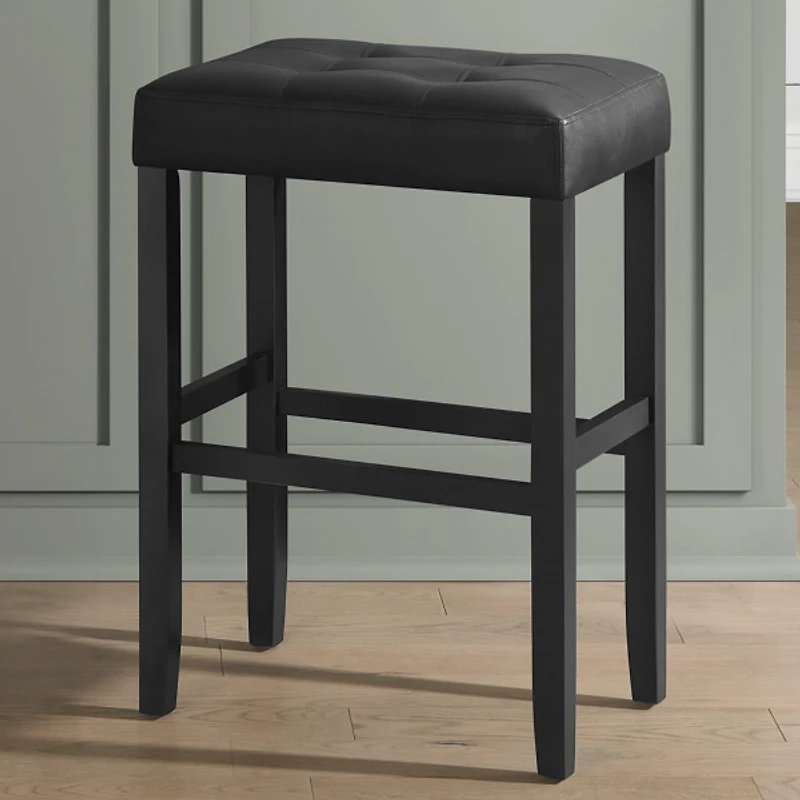 Black Faux Leather Tufted Madison Bar Stool