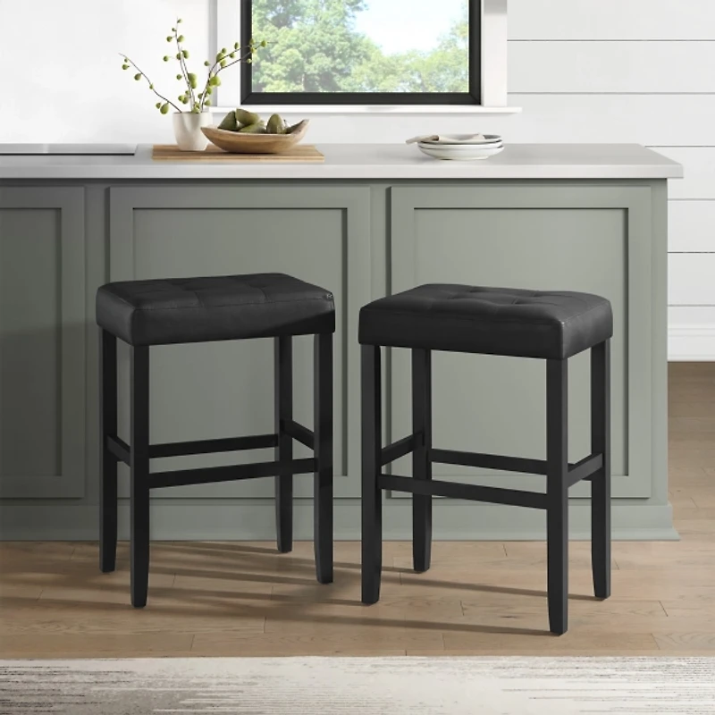 Black Faux Leather Tufted Madison Bar Stool