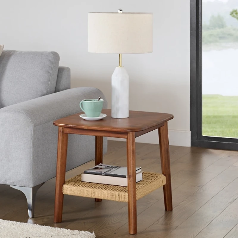 Calais Natural Rubber Wood Accent Table