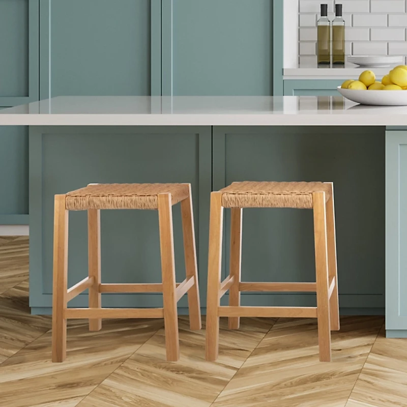 Newport Natural Wood and Rattan Counter Stool