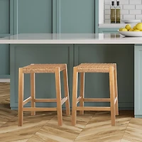 Newport Natural Wood and Rattan Counter Stool