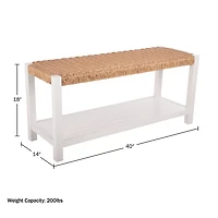 White Newport Wood and Rattan Bench with Shelf