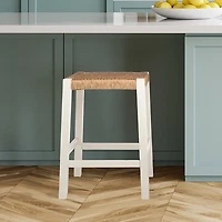White Newport Wood and Rattan Counter Stool