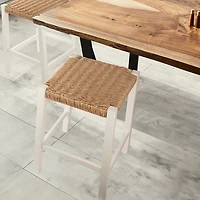 White Newport Wood and Rattan Counter Stool