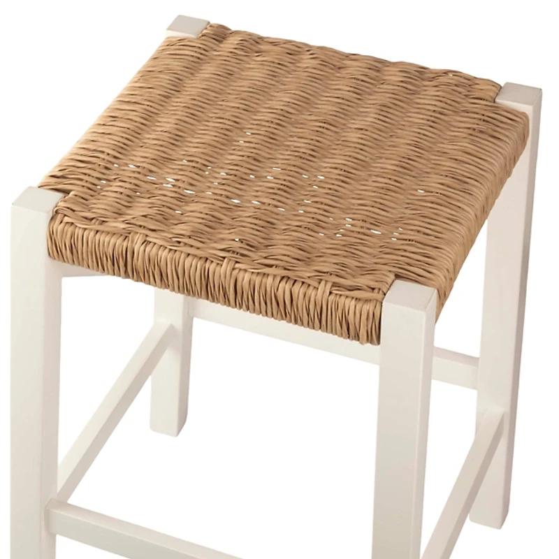 White Newport Wood and Rattan Counter Stool