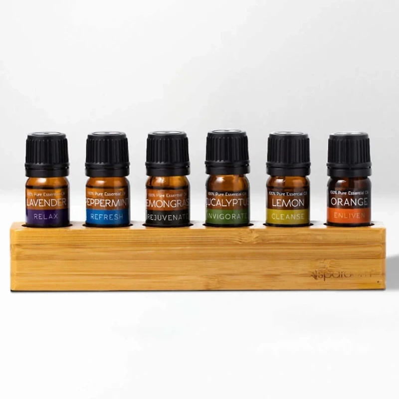 Essential Oil Variety Pack with Bamboo Holder