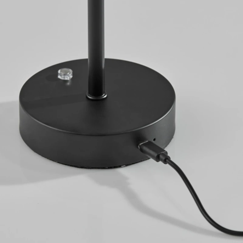 Black Metal Disc Frosted Light Cordless Table Lamp