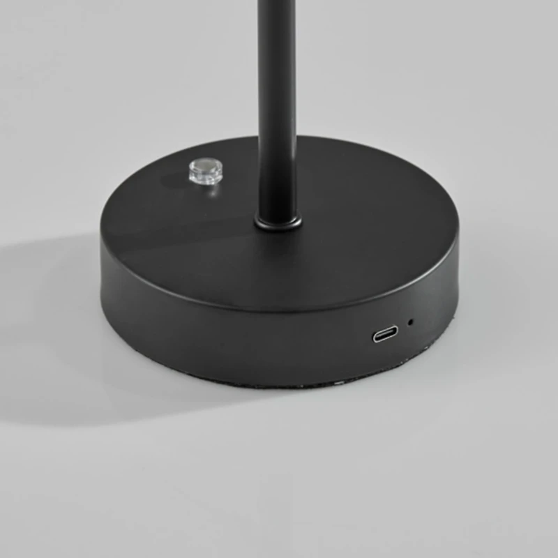 Black Metal Disc Frosted Light Cordless Table Lamp