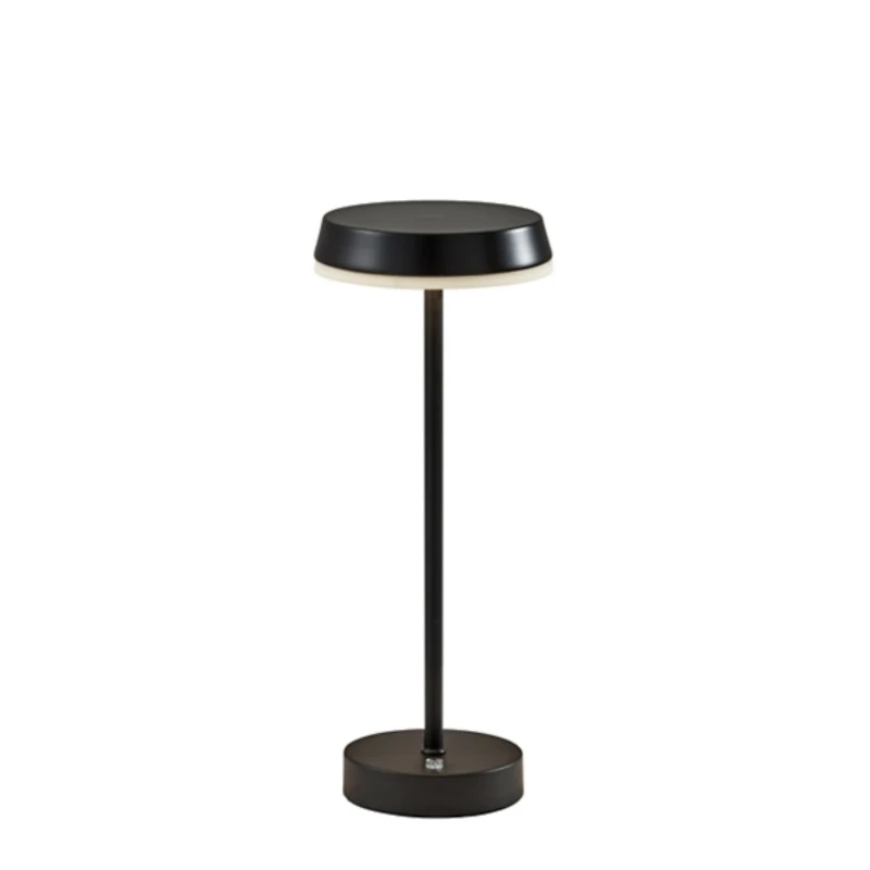 Black Metal Disc Frosted Light Cordless Table Lamp