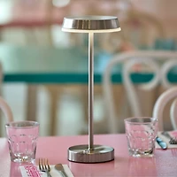 Steel Metal Disc Frosted Light Cordless Table Lamp