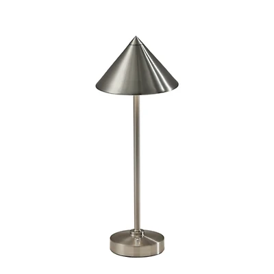 Silver Metal Cone Shade Cordless Table Lamp