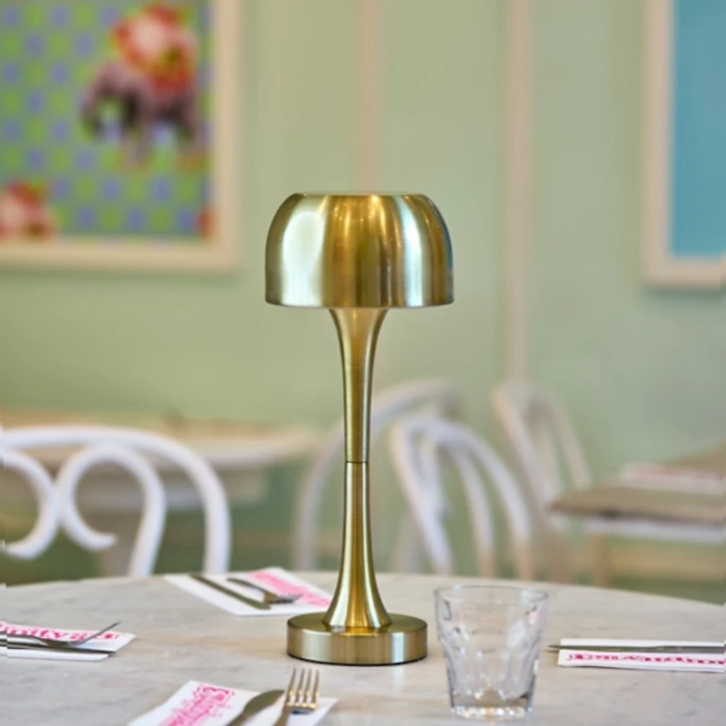 Brass Tapered Dome Frosted Light Cordless Lamp