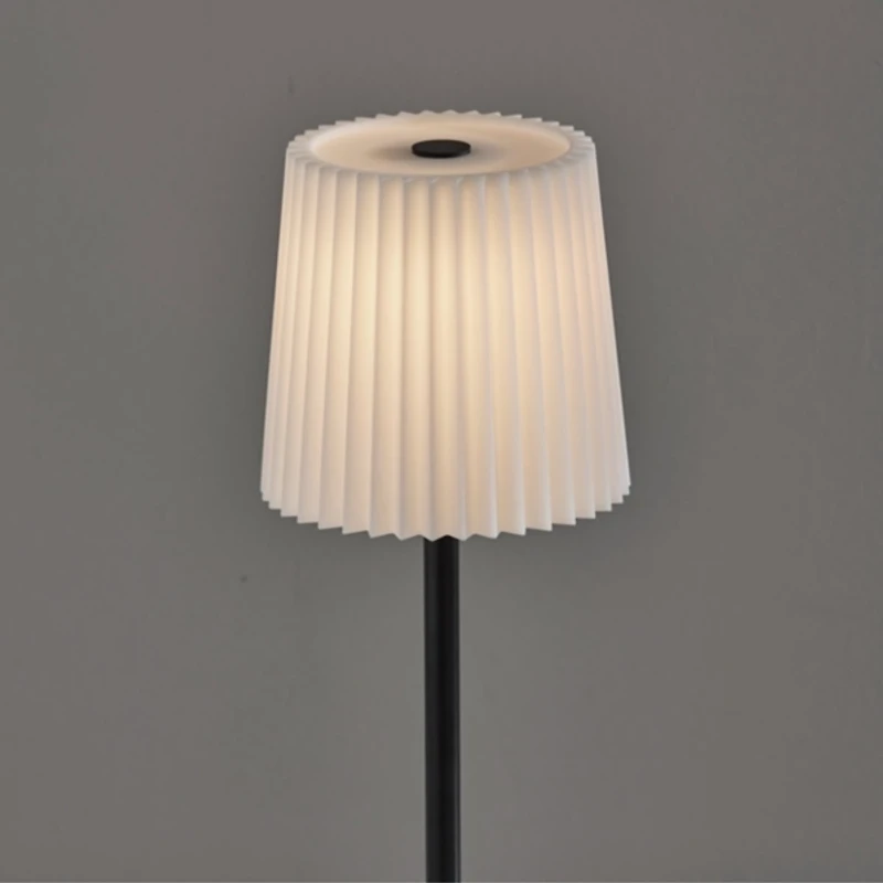Black Metal Cordless Lamp with White Pleated Shade