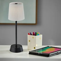 Black Metal Cordless Lamp with White Pleated Shade