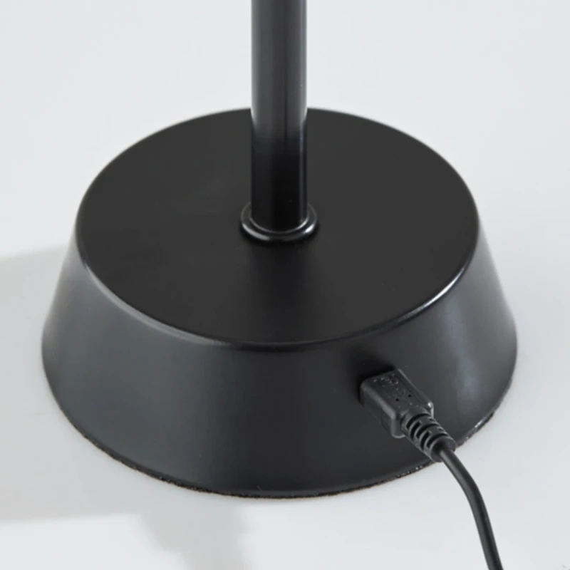 Black Metal Cordless Lamp with White Pleated Shade