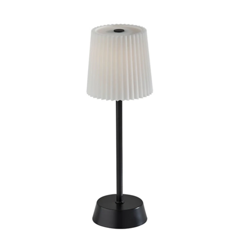 Black Metal Cordless Lamp with White Pleated Shade
