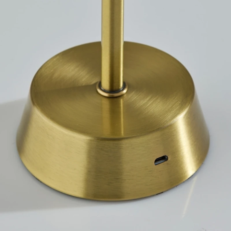 Gold Metal Cordless Lamp with White Pleated Shade