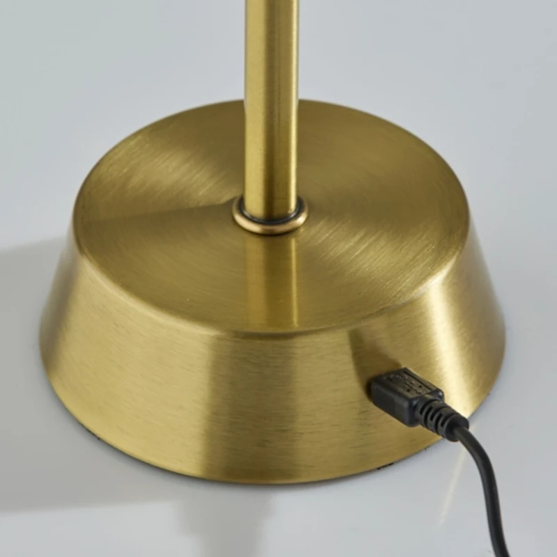 Gold Metal Cordless Lamp with White Pleated Shade