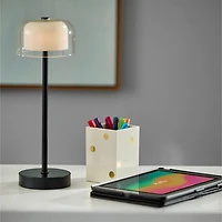 Black Metal Cordless Lamp with Clear Shade