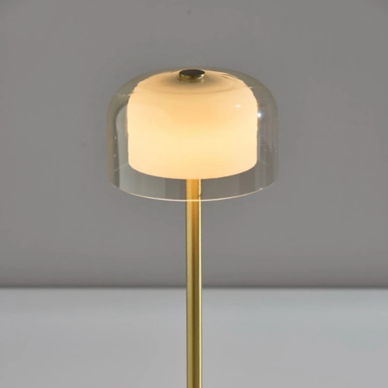 Gold Metal Cordless Lamp with Clear Shade