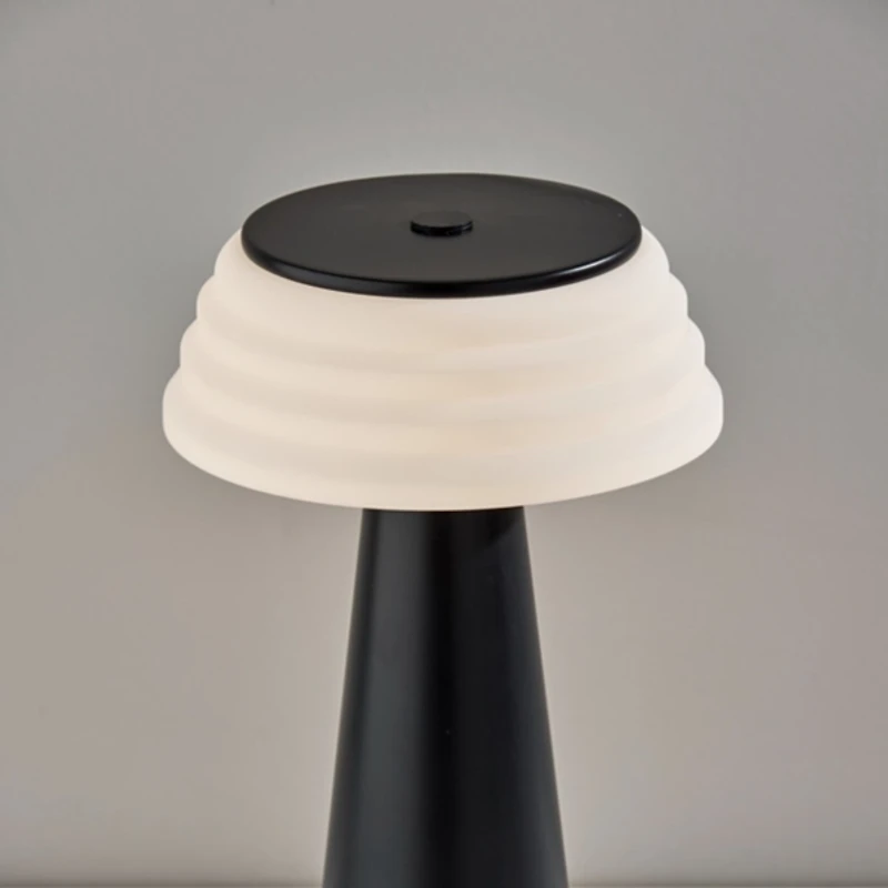 Metal Cordless Lamp with White Ribbed Shade