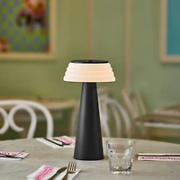 Metal Cordless Lamp with White Ribbed Shade