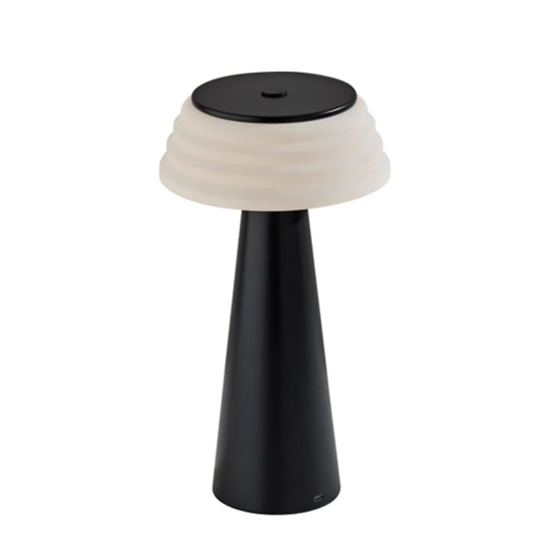 Metal Cordless Lamp with White Ribbed Shade