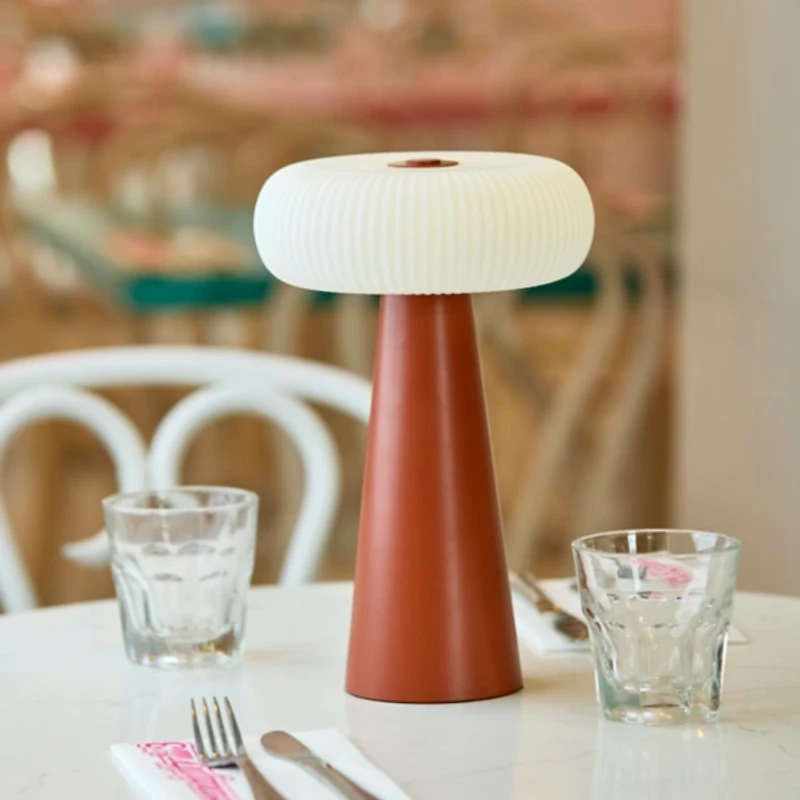 Brown LED Cordless Lamp with Round Shade