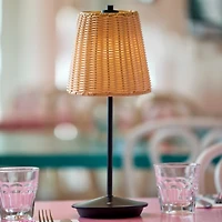 Black Metal Rattan Shade Cordless Table Lamp