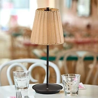 Black Metal Rattan Shade Cordless Table Lamp