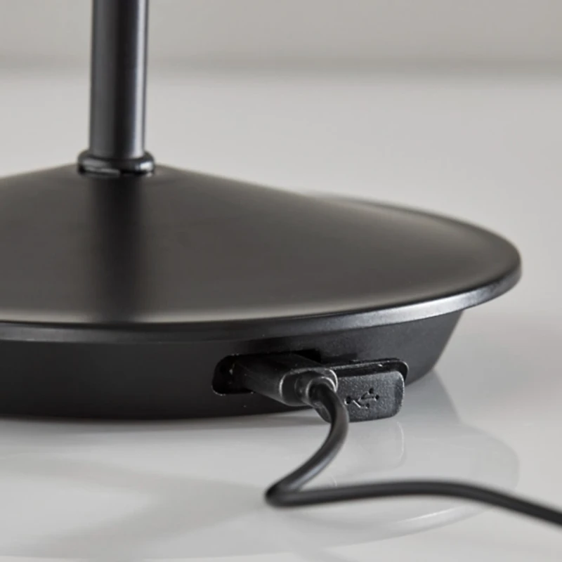 Black Metal Rattan Shade Cordless Table Lamp