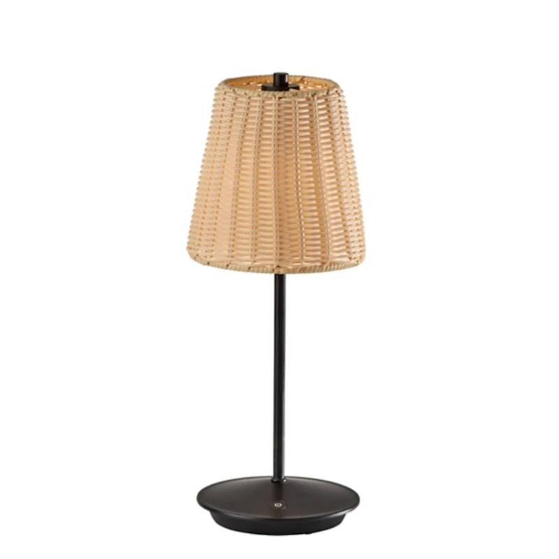 Black Metal Rattan Shade Cordless Table Lamp