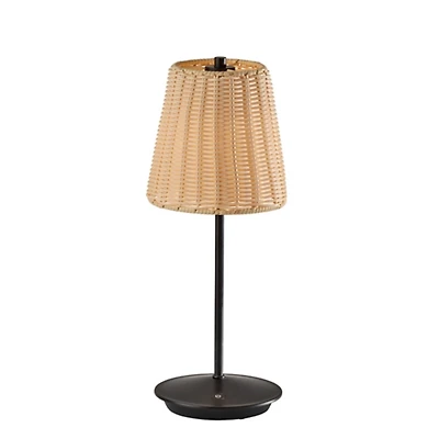 Black Metal Rattan Shade Cordless Table Lamp