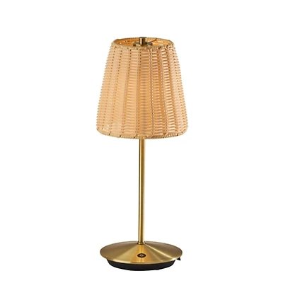 Brass Metal Rattan Shade Cordless Table Lamp