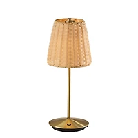 Brass Metal Rattan Shade Cordless Table Lamp