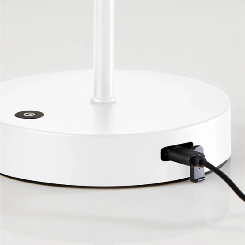 White Metal Scalloped Shade Cordless Table Lamp