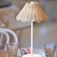 White Metal Scalloped Shade Cordless Table Lamp