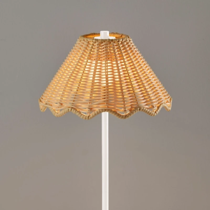 White Metal Scalloped Shade Cordless Table Lamp