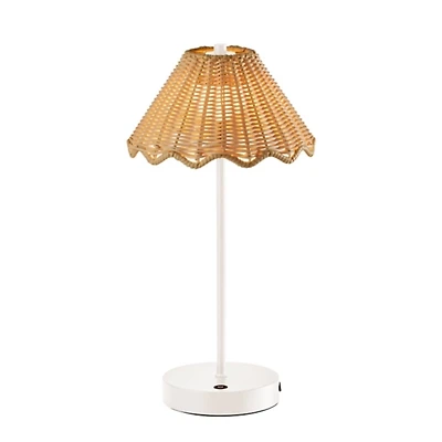 White Metal Scalloped Shade Cordless Table Lamp