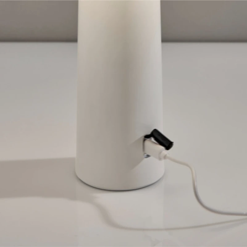 White Metal Dome Frosted Light Cordless Table Lamp