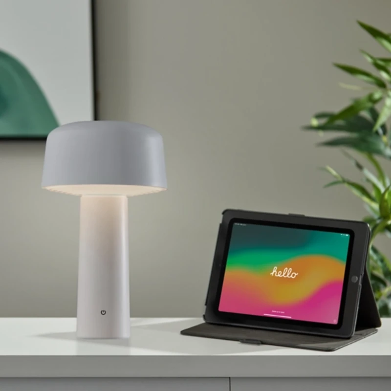 White Metal Dome Frosted Light Cordless Table Lamp