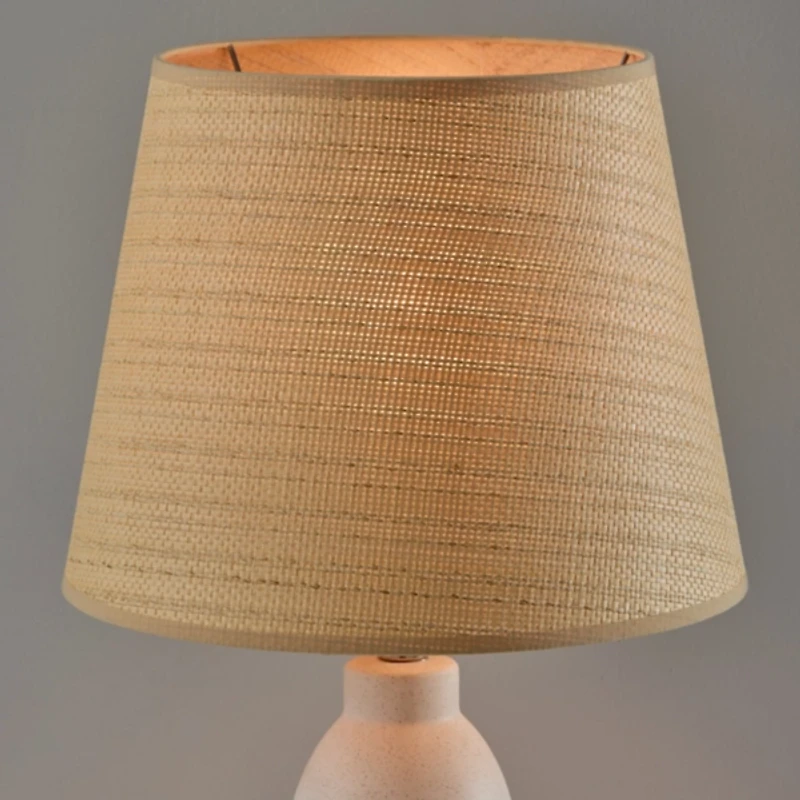 Ivory Ceramic Woven Rattan Shade Table Lamp