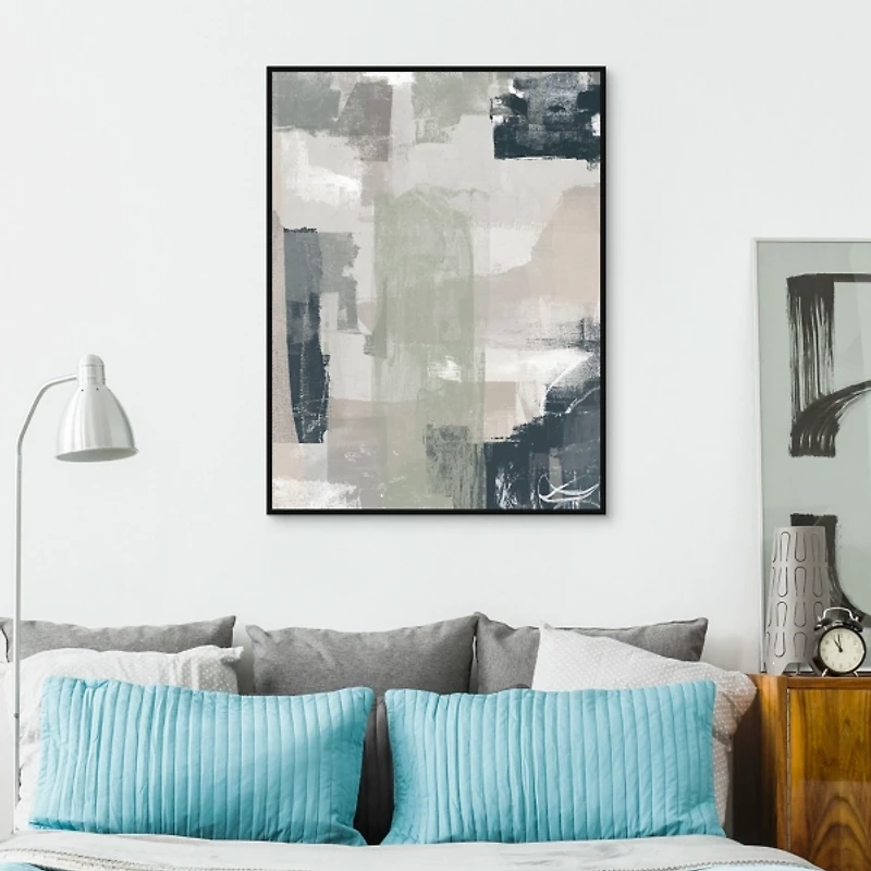 Blue and Gray Abstract Framed Canvas Art Print