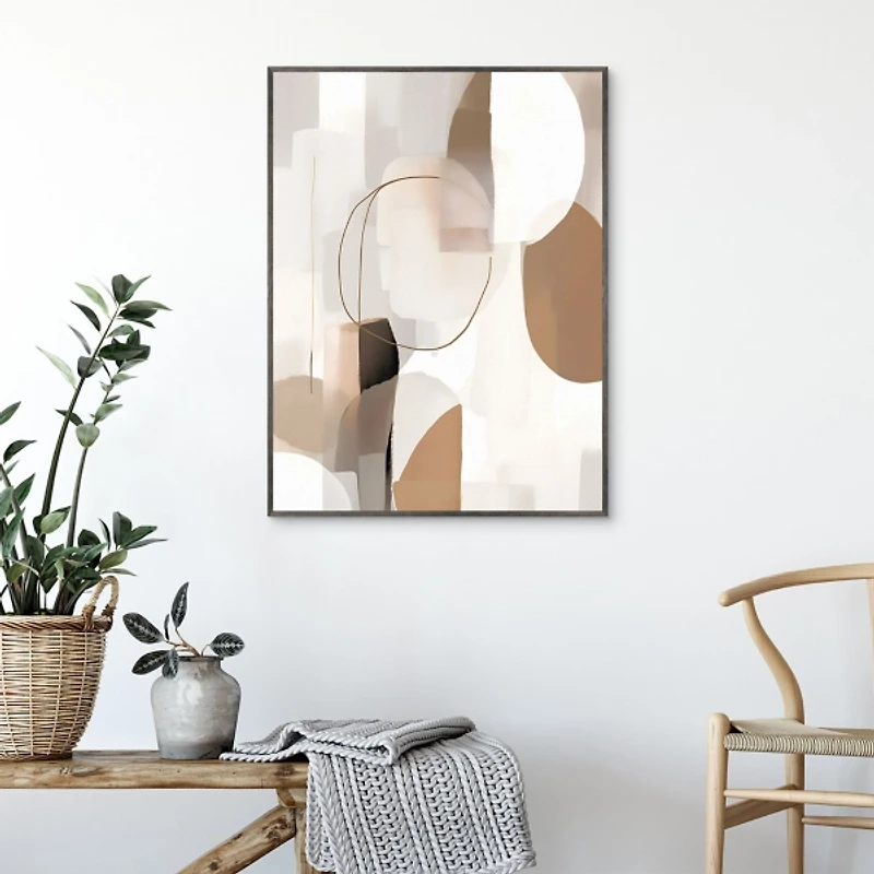 Soft Tan Shapes Framed Canvas Art Print