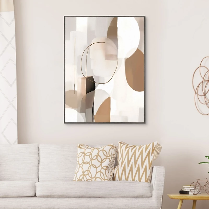 Soft Tan Shapes Framed Canvas Art Print